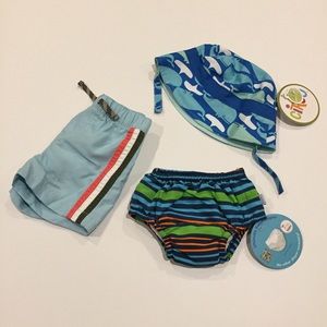 NEW Baby Swim trunks, diaper, hat bundle